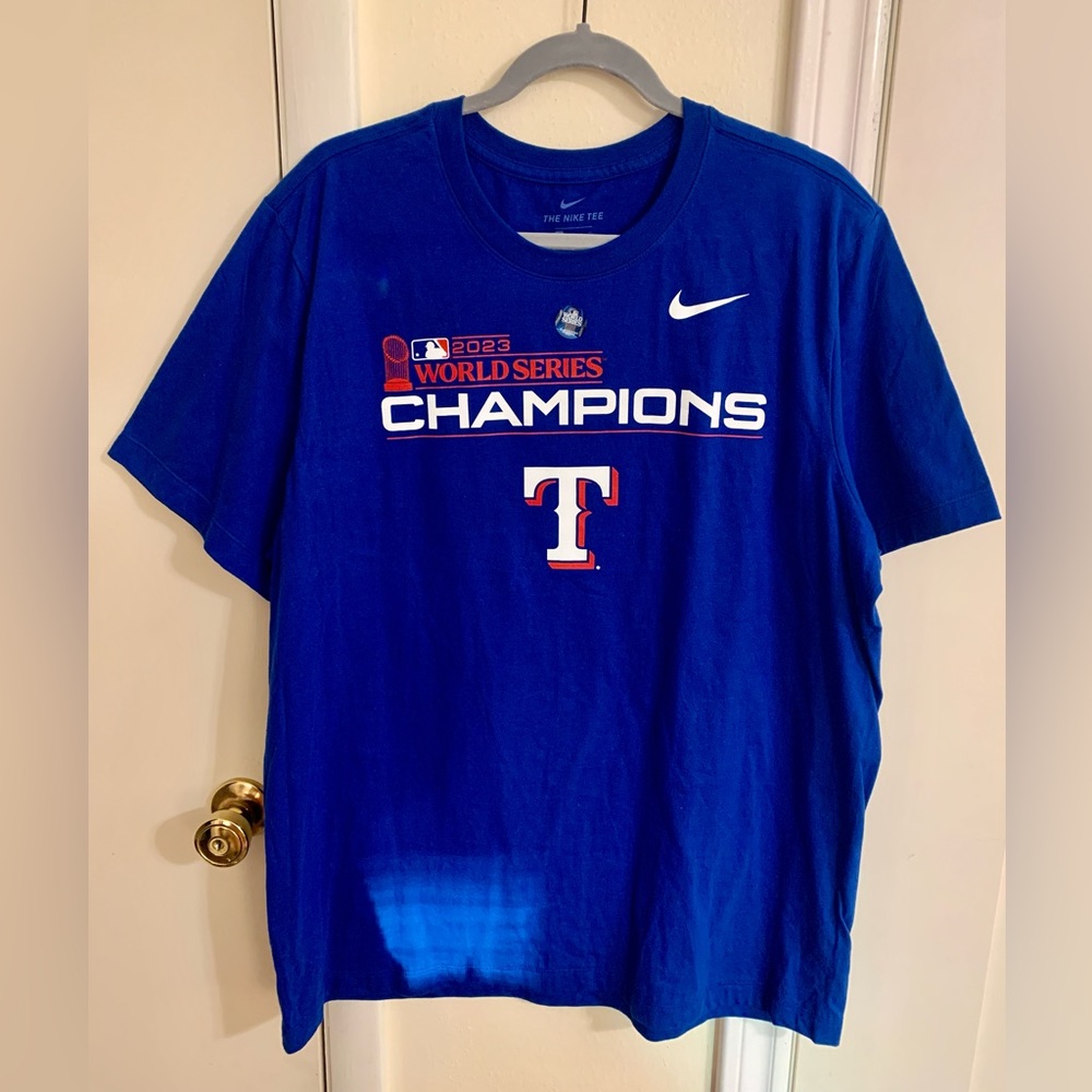 NWT Nike Texas Rangers 2023 World Series blue championship roster men’s XL tee